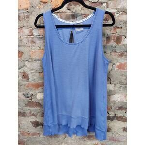 Kensie Performance Womens Plus Size Athletic Tank Top 2X Blue Textured Keyhole
